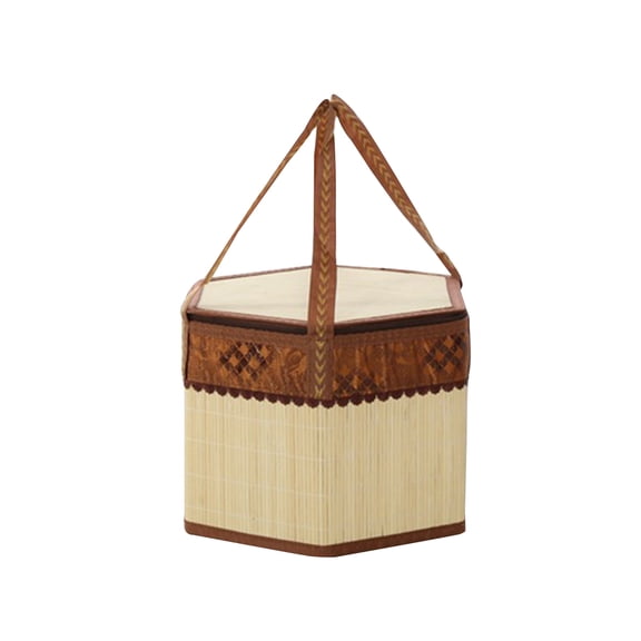 OUNONA Bamboo Woven Picnic Basket Hamper Shopping Storage Basket with Lid and Handle