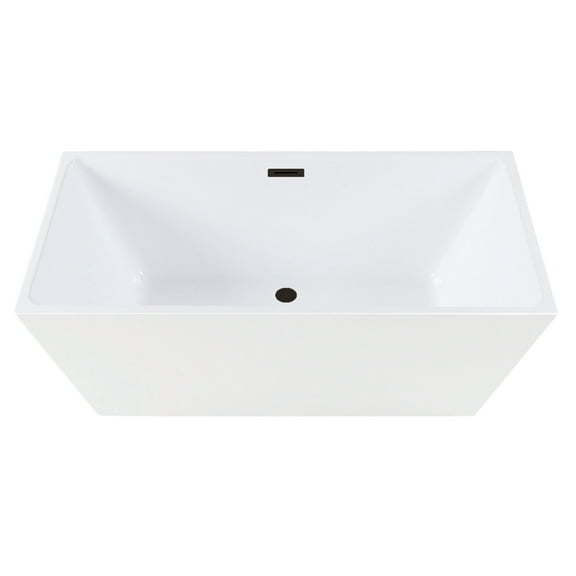 Kingston Brass VTSQ593223C410 59-Inch Acrylic Rectangular Double Ended Freestanding Tub with Drain in Glossy White/Matte Black