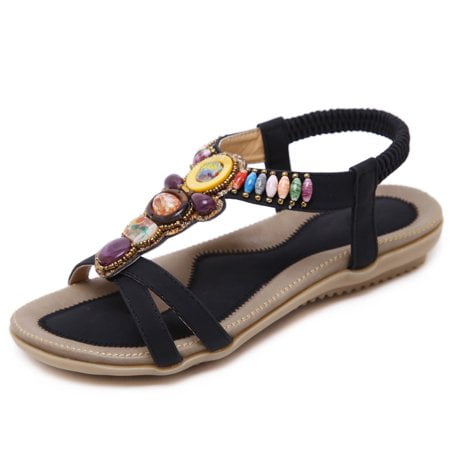 

DAFENGEA Women s Summer Sandals Bohemia Casual Comfortable Beach Shoes Beaded Ankle Strap Sandal Female Footwear