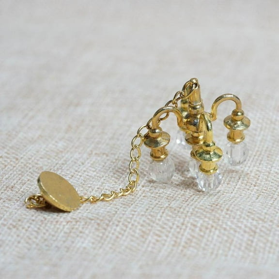 Raindrops Mini Chandelier Playing House Accessories Decoration Model Simulation Life Scene Mini House Toy DIY Gifts Accessories 1:12 (Golden)