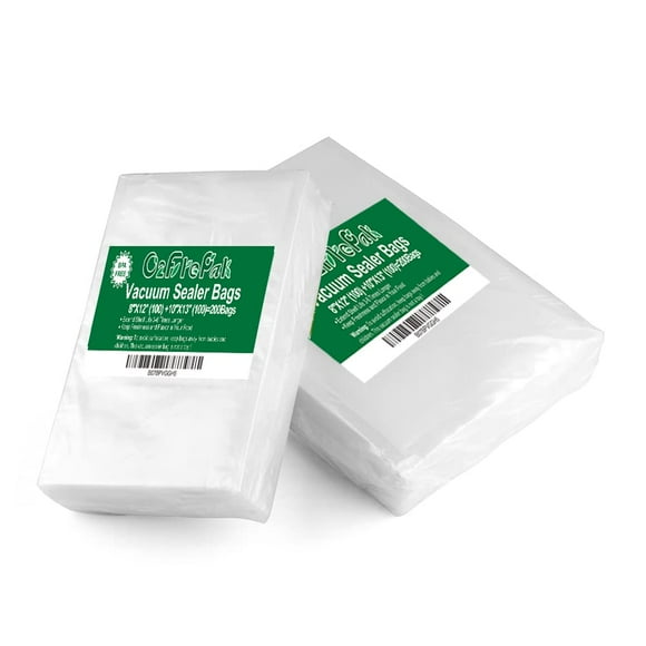O2frepak 200 Count Vacuum Sealer Bags100 of Each Size 8"x12" Quart and10"x13" for Food, BPA Free Sous Vide Seal a Meal Heavy Duty Commercial Grade Vac Seal Pre-Cut Comb