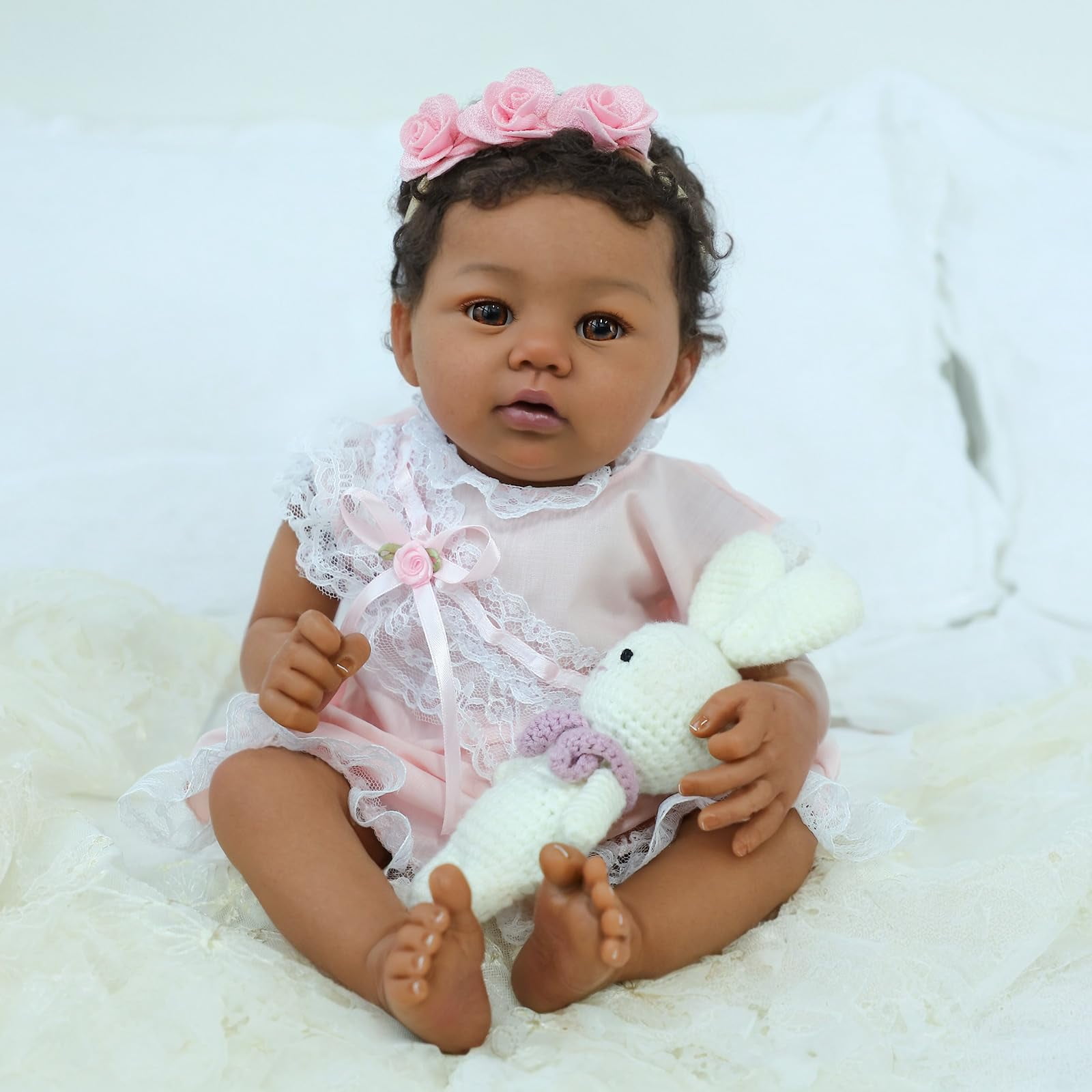 Reborn Baby Doll Black – 18-Inch Realistic Lifelike African American Newborn Handmade Doll with Real Life Soft Weighted Cloth Body and Accessories – Gift Set for Kids Ages 3 and Up