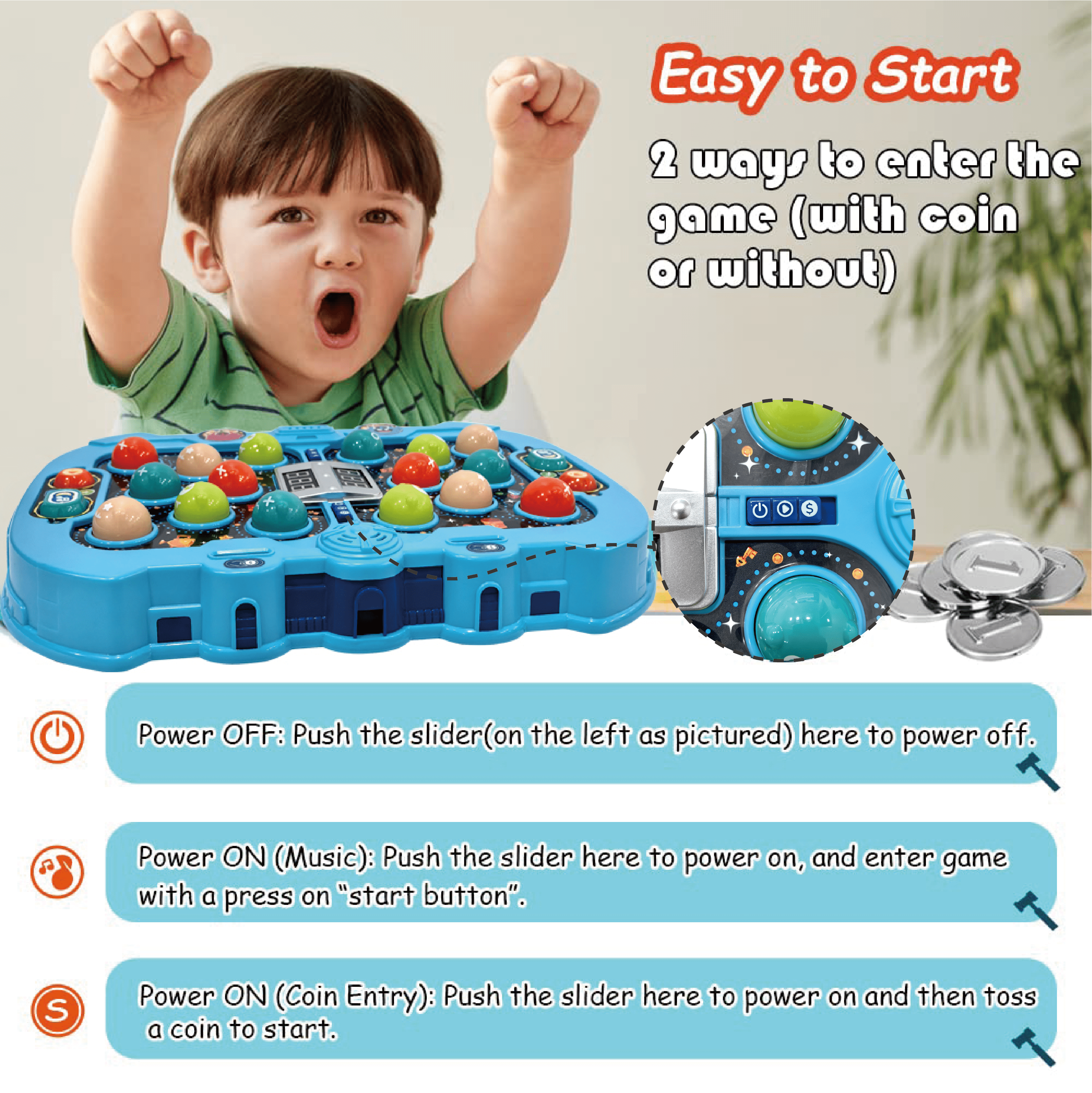 ToyM Hammer Mole Game for Toddler, Toys for 3-12 Year Old Boys and Girls, Kids Whack Pound Game,Gifts for 3-6+ Year Old Boys, Interactive Educational Toy with Sound and Light, PK Mode with 2 Hammers