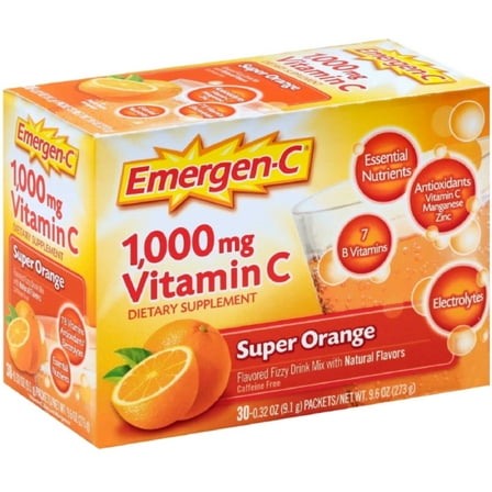 3 Pack - Emergen-C Vitamin C Flavored Fizzy Drink Mix Packets, Super Orange 30 ea