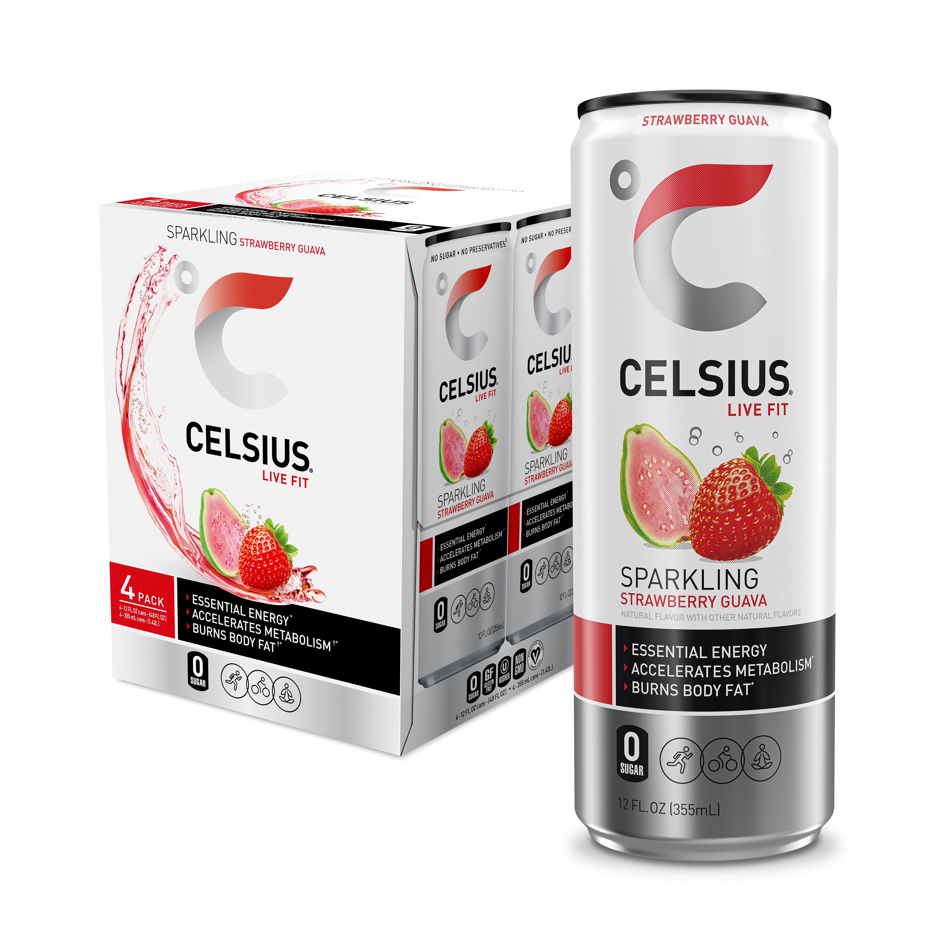 CELSIUS Sparkling Strawberry Guava, Functional Essential Energy Drink ...