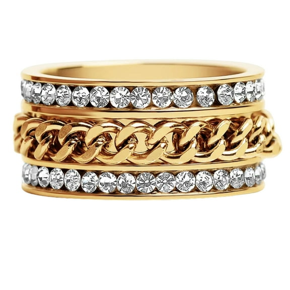 Two Row CZ Spinner Eternity Ring for Women 14Kt Gold Plated Stainless Steel Wide Band Ginger Lyne Collection