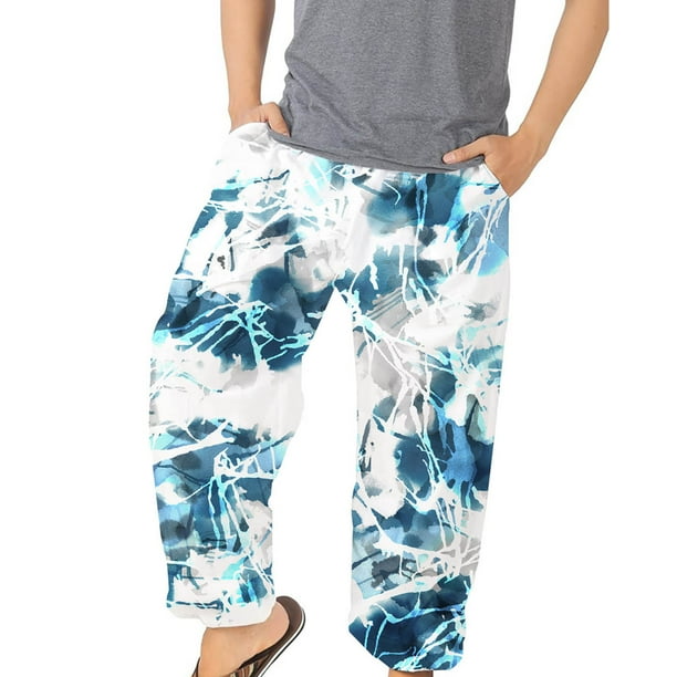 Pantalones bombachos de moda para hombre Pantalones sueltos elásticos de playa Athleisure estampados Pompotops oipoqjl42083