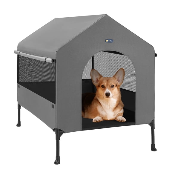 Veehoo 29" Dog House, Elevated Dog Bed with Three-Sided Breathable Mesh Windows and Sunshades