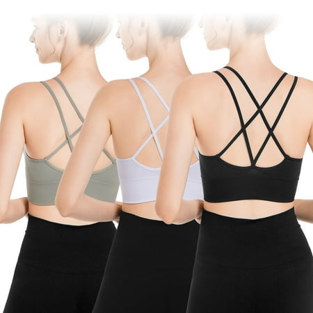 

NPolar Cross Back Sport Bras Padded Strappy Criss Cross Cropped Bras for Yoga Workout Fitness Low Impact