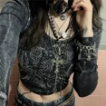 thumbnail image 4 of Tops cortos con diamantes de imitación, estampados gráficos, ropa grunge Y2K, estética Fairycore, remeras retro, lindas camisetas vintage Harajuku, 4 of 5