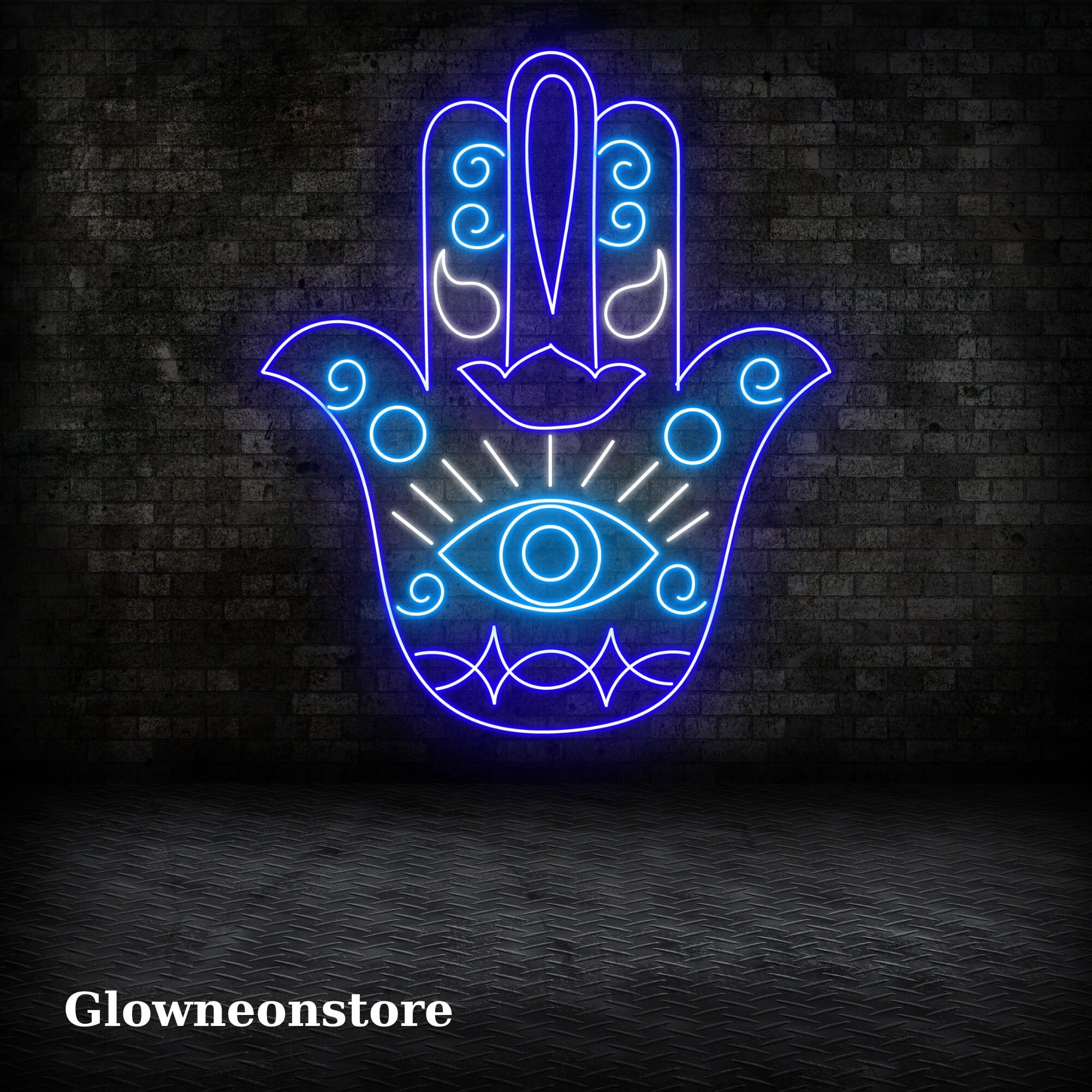 Glowneon Hamesh Eye Pattern Neon Sign, Hamesh Eye Led Light, Hamsa Evil Eye Neon Sign, Evil Eye Led