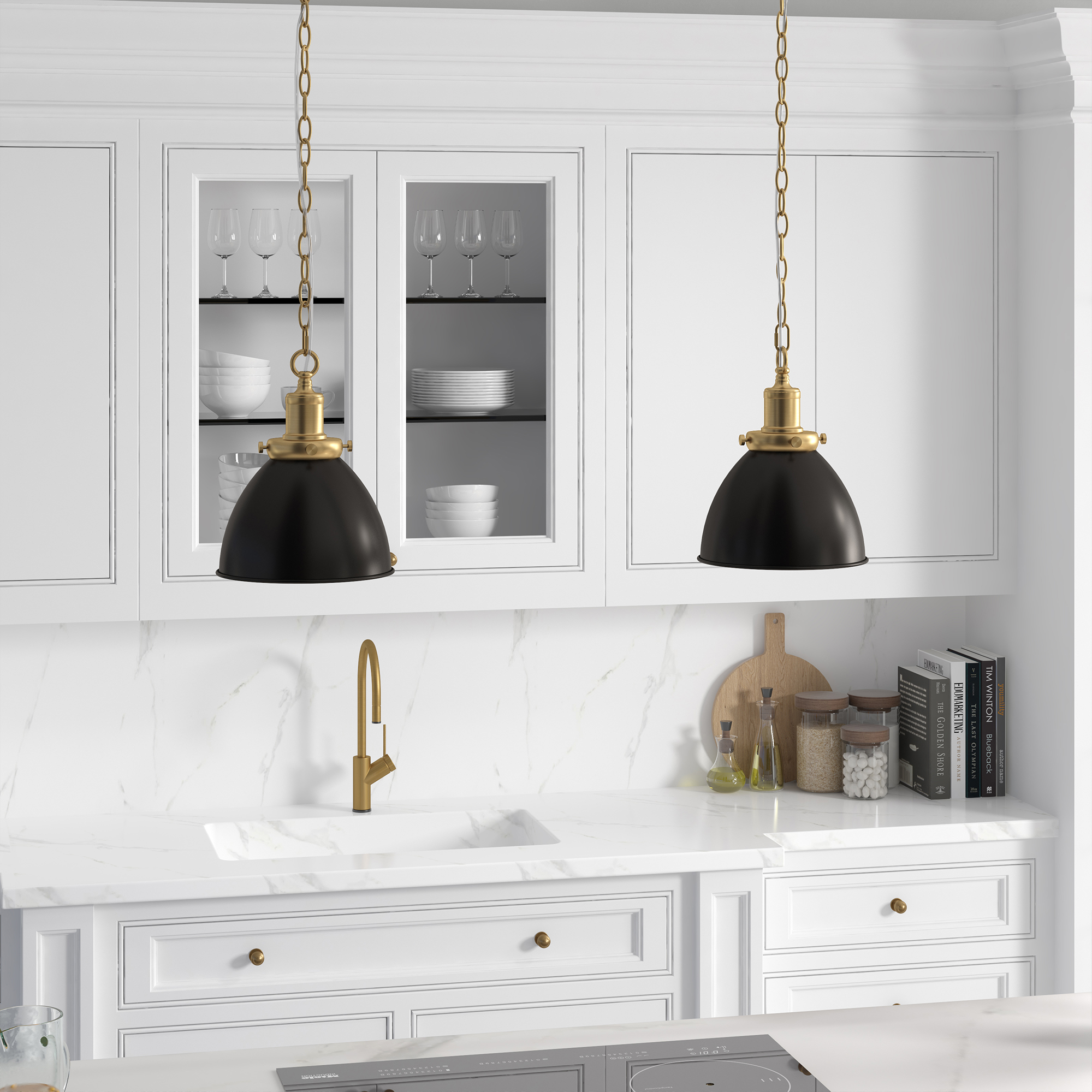 Elodie 8" Wide Pendant with Metal Shade in Blackened Bronze/Brass/Blackened Bronze