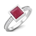 thumbnail image 2 of 5MM Square Shape Ruby Glass Filled 925 Sterling Silver July Birthstone Solitaire Engagement Ring, 2 of 3
