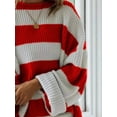 thumbnail image 2 of Plus Size Contrast Striped Round Neck Sweater – Full Size, Soft Knit, Slight Stretch, 2 of 11