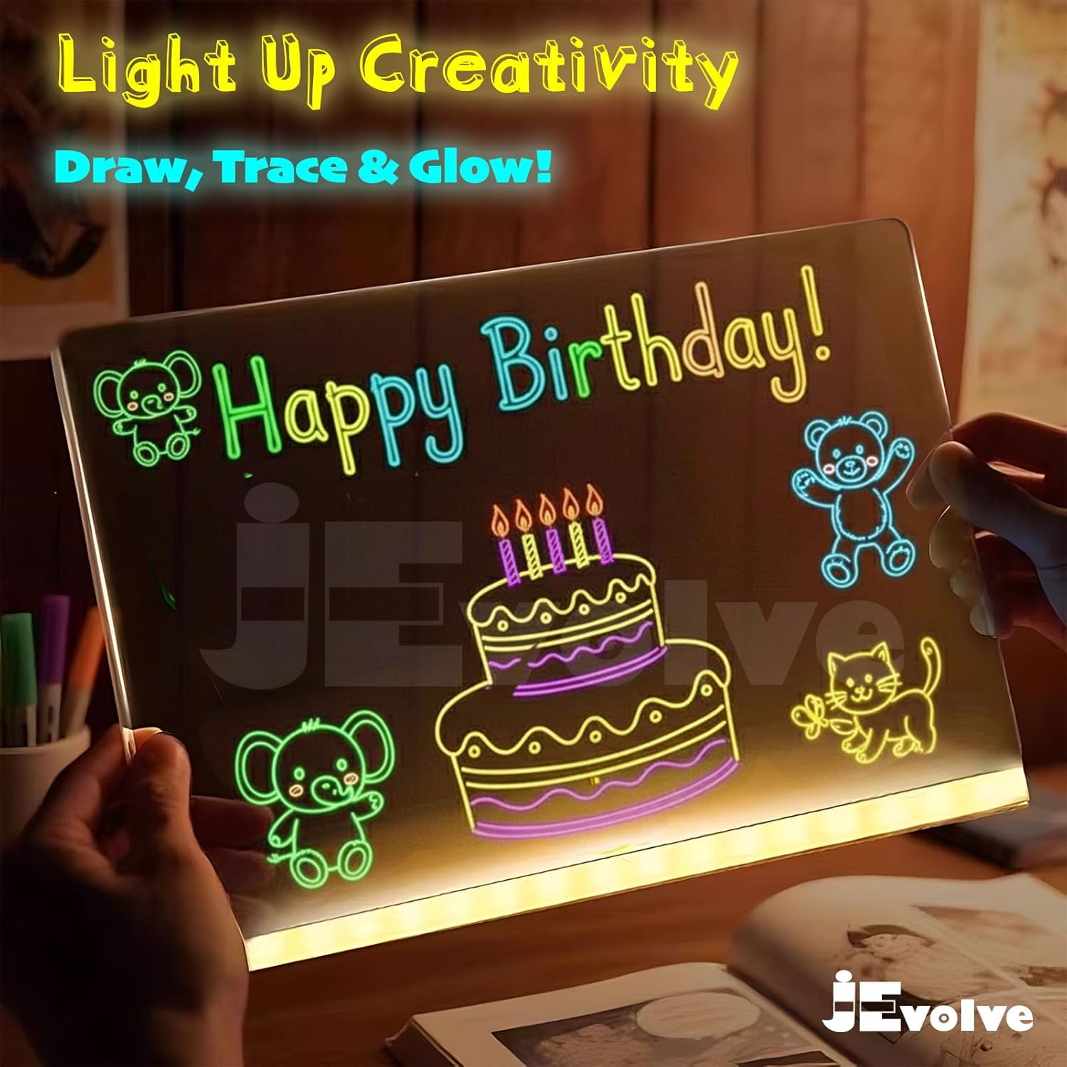 1 PC Led Drawing Board 7 Colors Light, 7.8" X 11.8" Light Up Acrylic Dry Erase Board with 7 Markers, Adapter, 4 Drawing Books