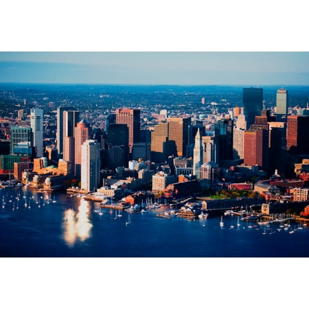AERIAL morning view of Boston Skyline and Financial Districtas sunlight reflects off windows Boston MA Poster Print by Panoramic Images (36 x