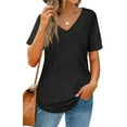 thumbnail image 2 of USSUMA Womens Plus Tops and T-Shirts - Short Sleeve Tops for Women Casual V Neck Tops Short Puff Sleeve Solid Color Pullover Blouse Loose Casual Summer T-shirt 2022 Beach, 2 of 8