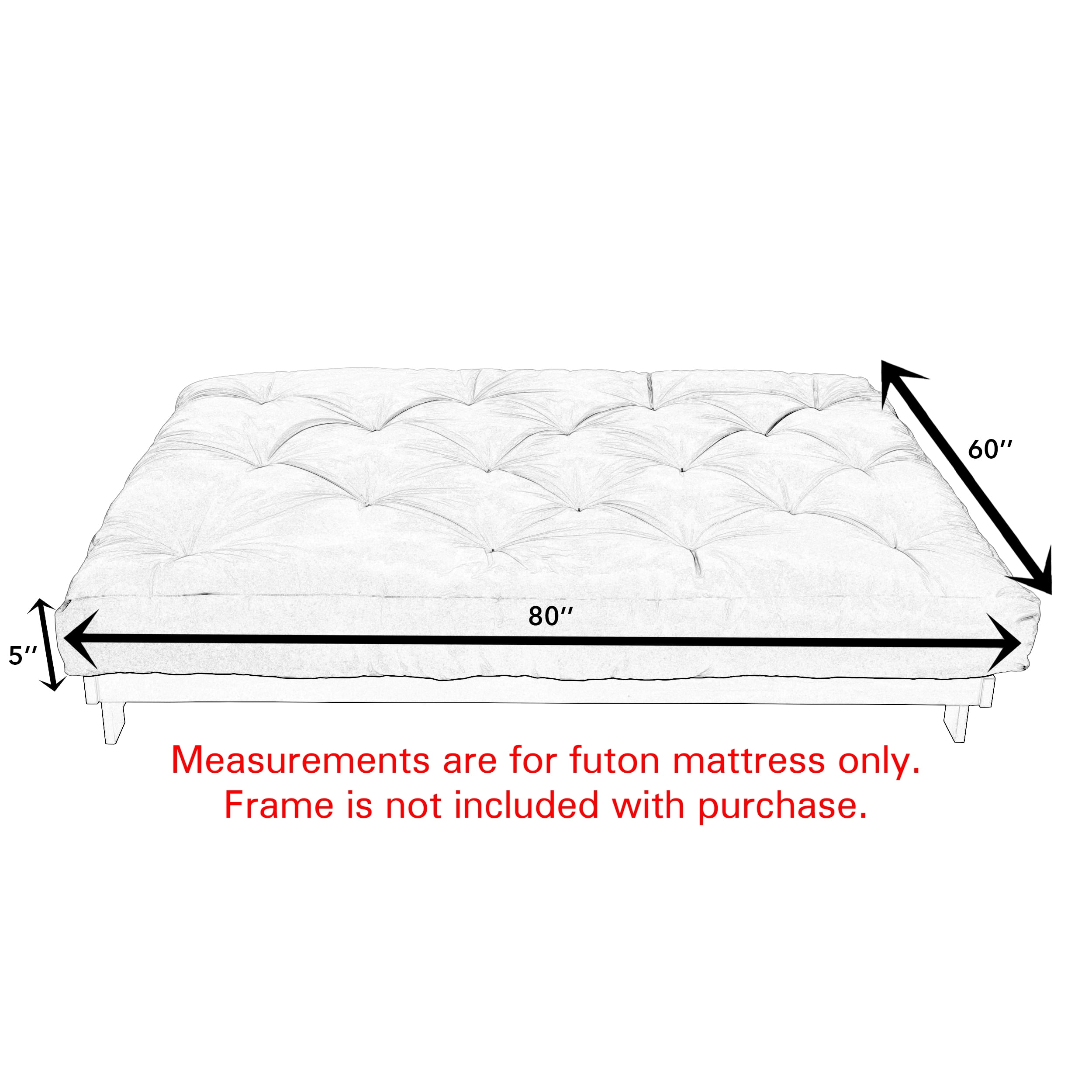 Sorra Home - 5 inch Reversible Tufted Futon Mattress, Queen Size
