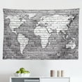 thumbnail image 1 of Wanderlust Tapestry, World Map on Old Brick Wall Countries Continents Aged Vintage Rough, Fabric Wall Hanging Decor for Bedroom Living Room Dorm, 2 Sizes, Pale Grey Pale Brown, by Ambesonne, 1 of 1