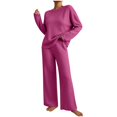 thumbnail image 2 of Women's Two-Piece Set Solid Color Crew-Neck Top & Pants Fall Winter Oversize Workout Sport Gym Vacation Travel Casual Comfortable Sweatshirt Sets Wide Leg Lounge Pants Set, 2 of 6