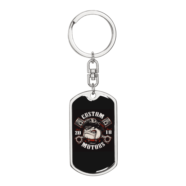 Custom Motors Biker Stainless Steel or 18k Gold Premium Swivel Dog Tag Keychain