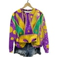 thumbnail image 6 of Craaazy Women's Mardi Gras Shirts Round-neck Casual Long-sleeved Sweatshirt Holiday Party Costumes Graphic Carnival Top Gifts, 6 of 6