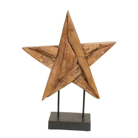 Five Point Teak Wood Star on Stand