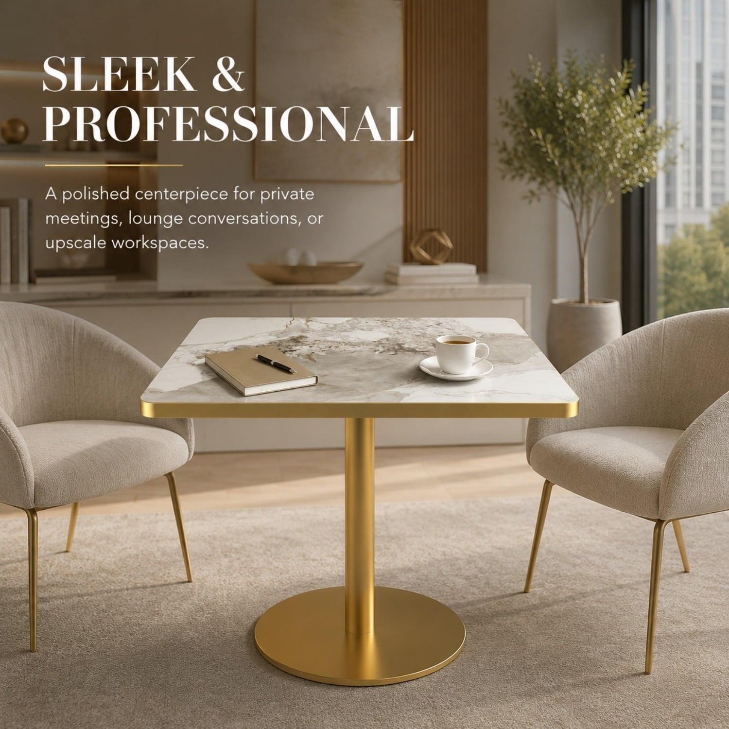 Miniyam 31.5 in Square Dining Table, Glossy Marble-Look Small Kitchen Table with Titanium Gold Feet, Cloud Gray Vein