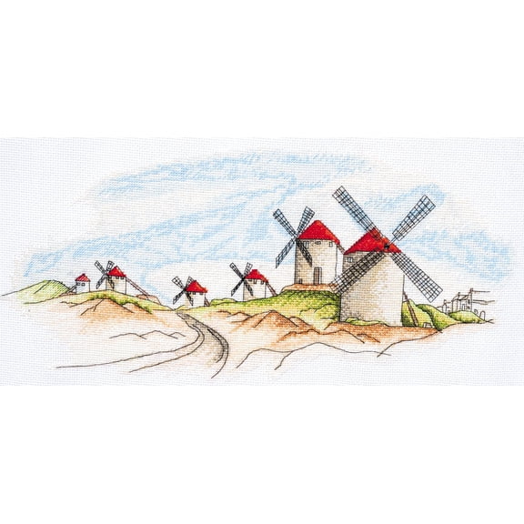 Wizardi Cross-Stitch kit - Windmills. Beginner Embroidery Kit for Adults. Cross-Stitch Supplies. Needle, Canvas, Scheme, Floss and Floss Organizer Kit. AH-111 Abris Art