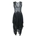 thumbnail image 4 of Vestido largo sexy de mujer con falda irregular de encaje alto y bajo - Cuello en V, mangas con volantes, diseño con bolsillos - Apto para la playa, para llevar de forma informal o para fiestas - A, 4 of 5