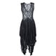 thumbnail image 4 of Vestido largo sexy de mujer con falda irregular de encaje alto y bajo - Cuello en V, mangas con volantes, diseño con bolsillos - Apto para la playa, para llevar de forma informal o para fiestas - A, 4 of 5