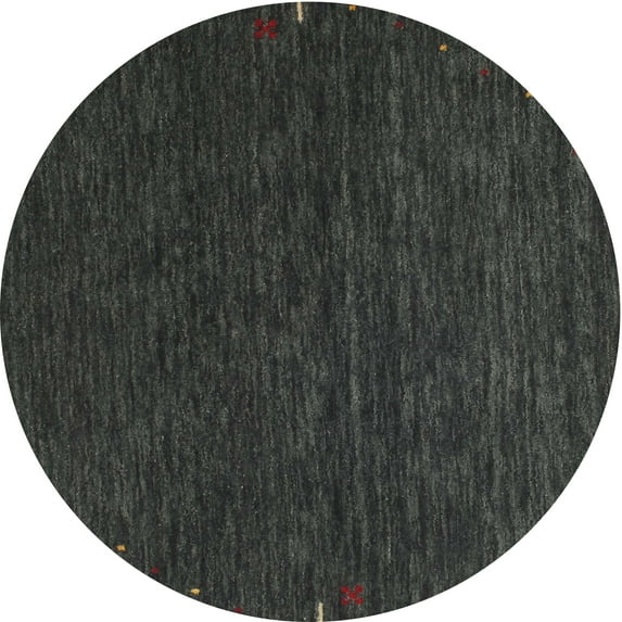 Ahgly Company Machine Washable Indoor Round Contemporary Charcoal Black Area Rugs, 7' Round