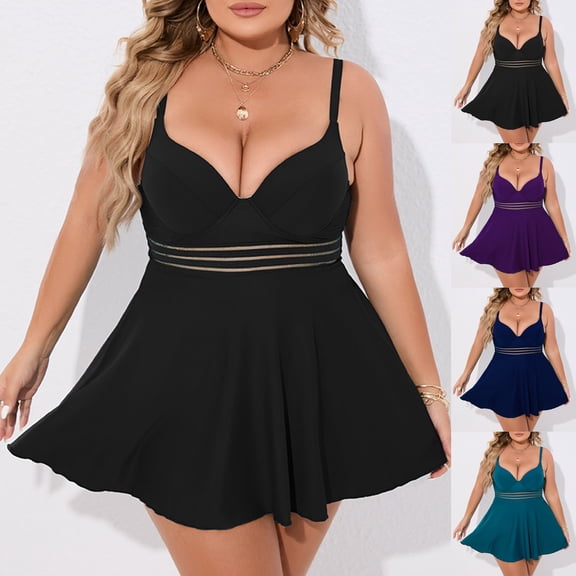 Dgankt Womens One Piece Swimsuits Skirt Style Swimsuit with Ruffle Swimsuit for Women,Sizes L-4XL