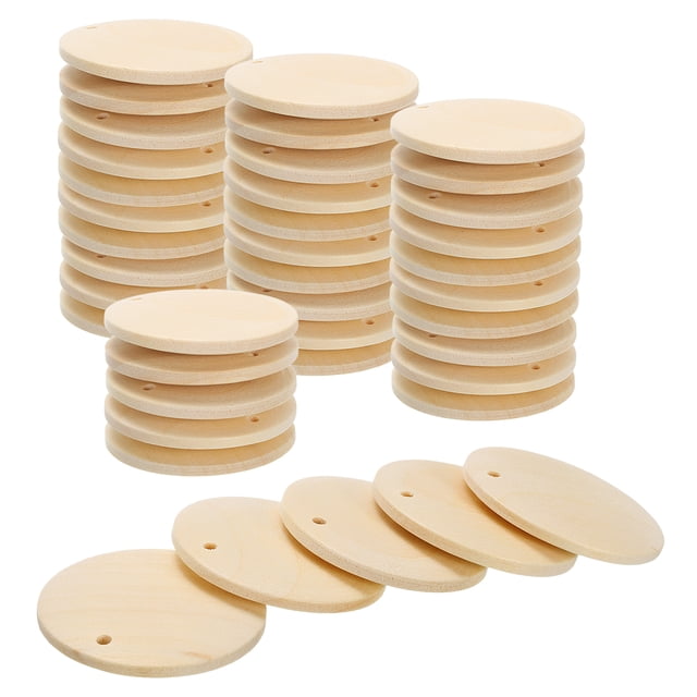 Unique Bargains Disques Ronds en Bois, 40 Pack 35mm - Rondins de Bois Inachevés avec des Trous pour Bricolage Bijoux Accessoires