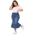 thumbnail image 3 of DARING DIVA Women's Plus Denim Fishtail Midi Jean Skirt with Pockets 1X Blue, 3 of 6