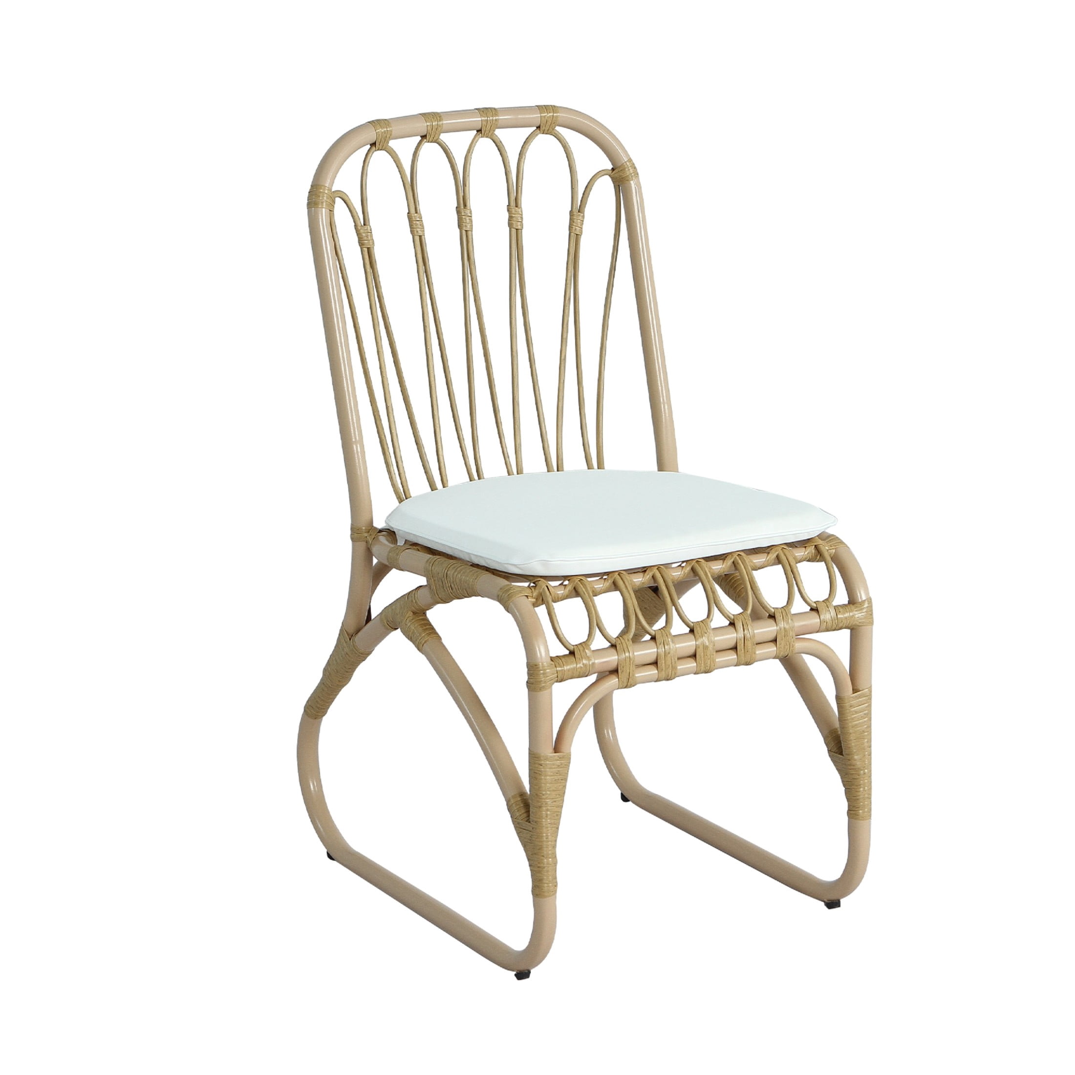 Christopher Knight Home 5-Piece Boho Outdoor Dining Set, Yellow Rattan Chairs with White Cushions
