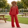 thumbnail image 5 of Linen Two Piece Sets for Women V Neck Zipper Matching Sets Loungewear Fall Travel Outfits Fashion 2026 ,M, 5 of 7