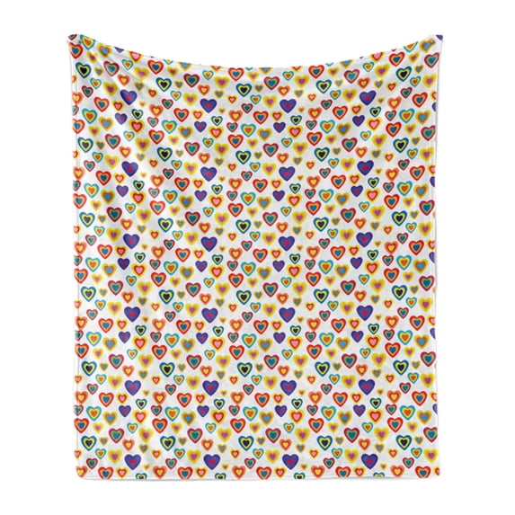 Valentine's Day Soft Flannel Fleece Blanket, Abstract Colorful Nested Hearts on Plain Background Retro Romance, Cozy Plush for Indoor and Outdoor Use, 70" x 90", White and Multicolor, by Ambesonne