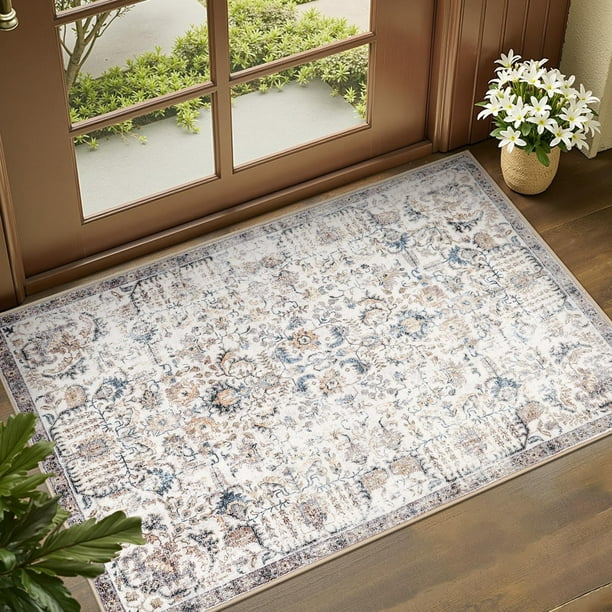Alfombra de Área Jinchan Vintage Lavable 60x90 cm Azul Multicolor