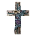 thumbnail image 5 of Rustic Turquoise Floral Blooms Ichthys Jesus Fish Symbol Faux Wooden Wall Cross, 5 of 9