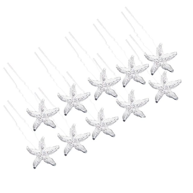 EeaseMX 10 horquillas para el pelo con cristales y diamantes de imitación para novias, con forma de estrella de mar, para decoración de bodas.