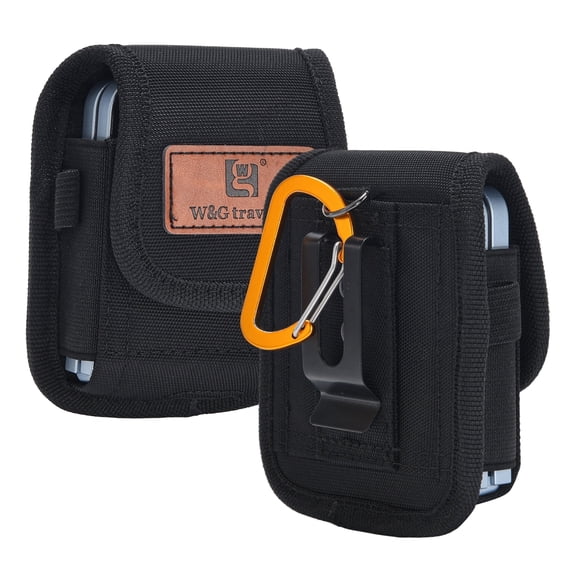 Phone Holster for Samsung Galaxy Z Flip 7 6 5 4 3 FE, Belt Phone Case Pouch for Motorola Razr Plus 2025 Razr  2024 2023 50 Ultra, Built-in RFID Card Holder, Carabiner, Water Resistant, Black