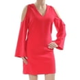 thumbnail image 4 of RACHEL ROY Womens Red Cold Shoulder Bell Sleeve V Neck Above The Knee Cocktail Shift Dress S, 4 of 5