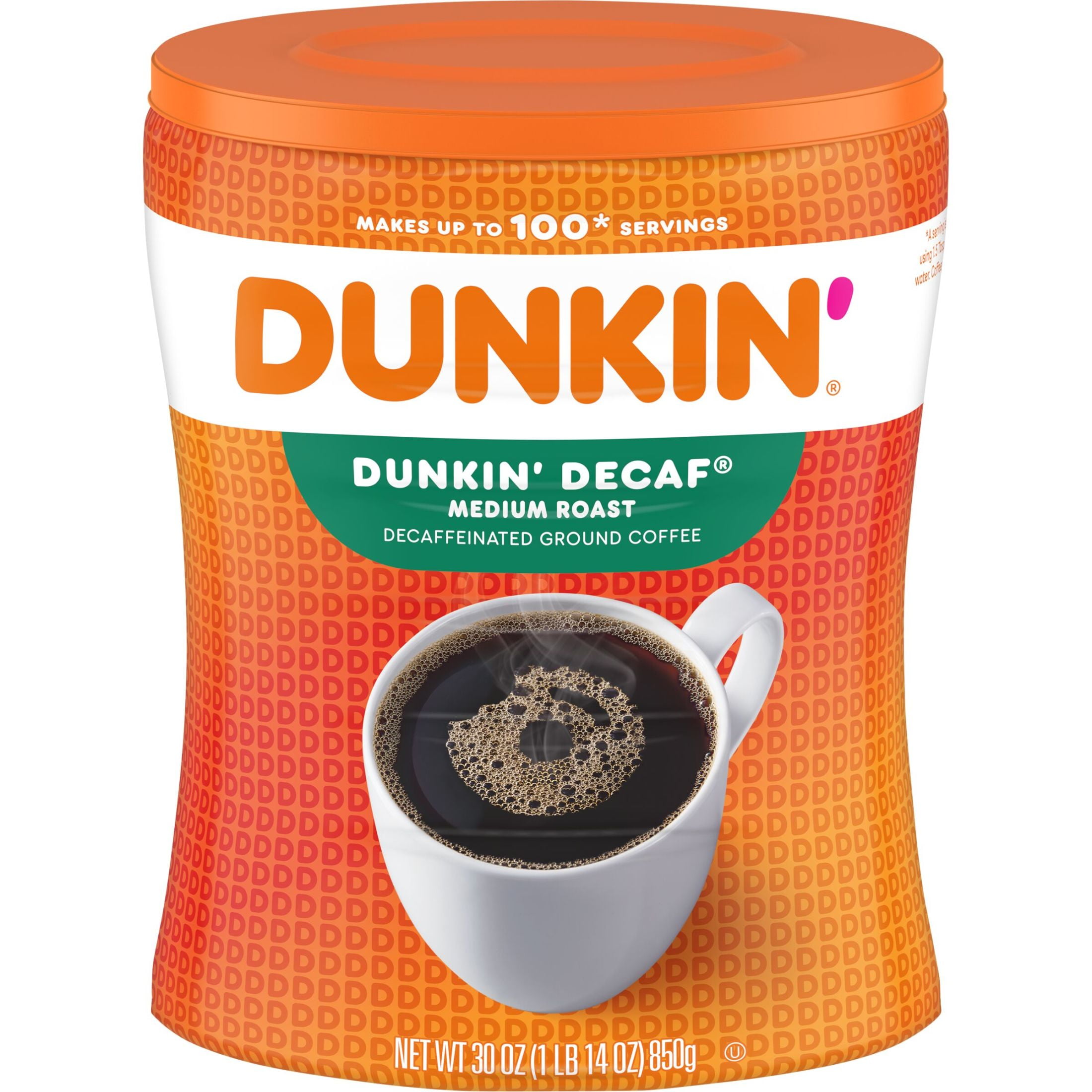 (4 pack) Dunkin’ Decaf Medium Roast Ground Coffee, 30 oz Canister