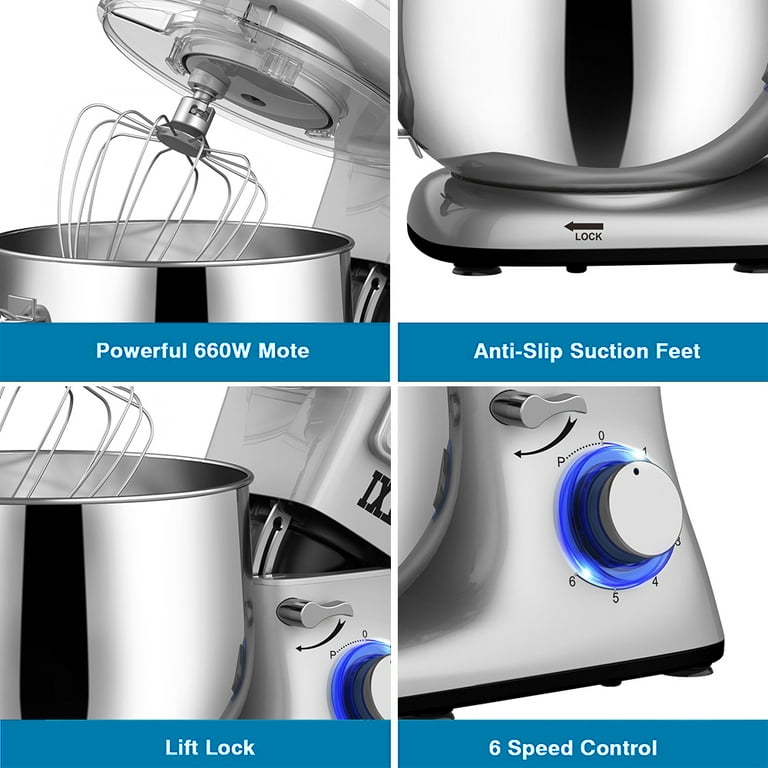 uhomepro 7.5 QT Stand Mixer for Kitchen, 6+0+P-Speed Tilt-Head 660W Dough  Mixer, Home Commercial Mixing Electric Kitchen Cake Mixer W/ Dough Hook