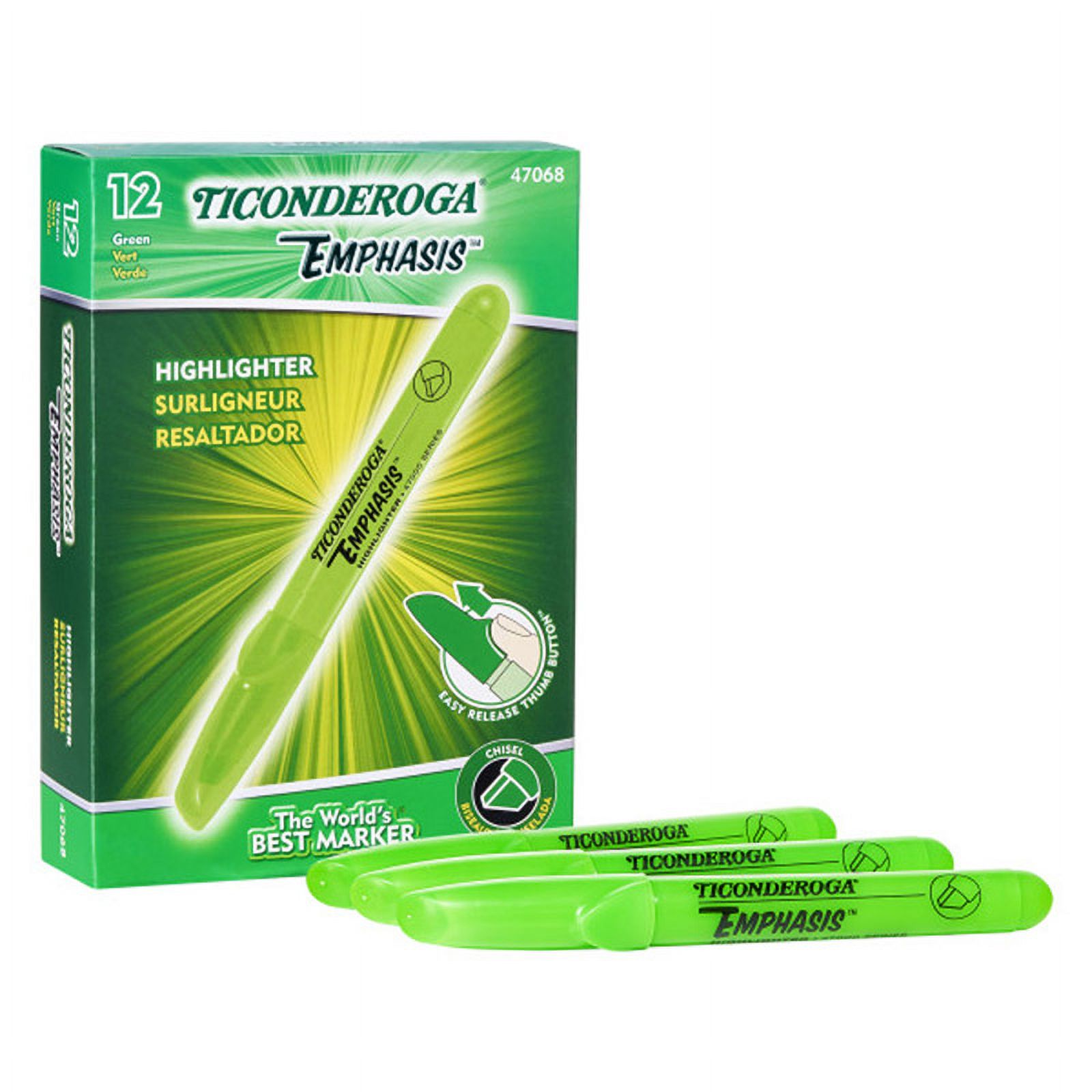 Ticonderoga Emphasis Highlighters, Desk Style, Chisel Tip, Green, Pack of 12