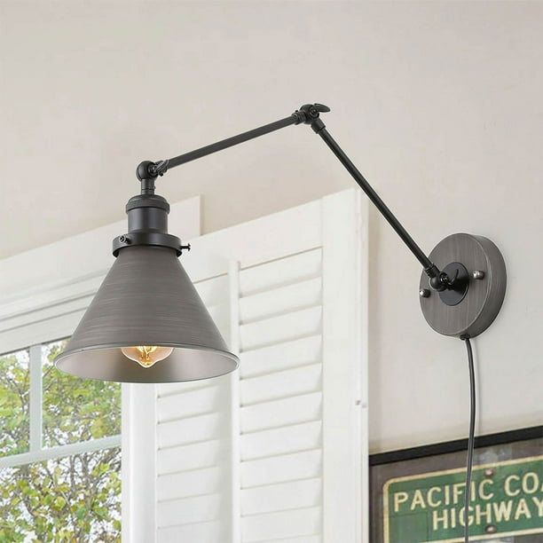 LNC 1light Silver&Black Wall Sconce Swing Arm Adjustable Plugin or Hardwired Wall Lamp