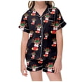 thumbnail image 2 of XDZJLR Girls Christmas Sleepwear Xmas Color Denim Short Sleeved Top Pajamas Shorts Set Nightwear Loungewear Black 2-3 Years, 2 of 6