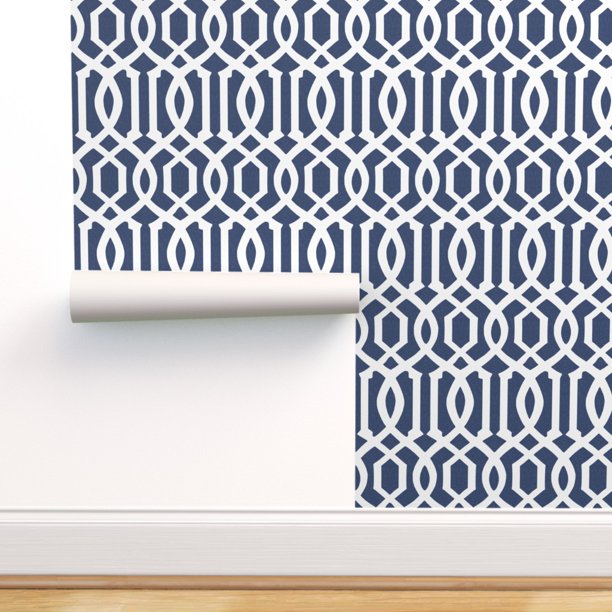 PeelandStick Removable Wallpaper Imperial Navy Blue White Trellis