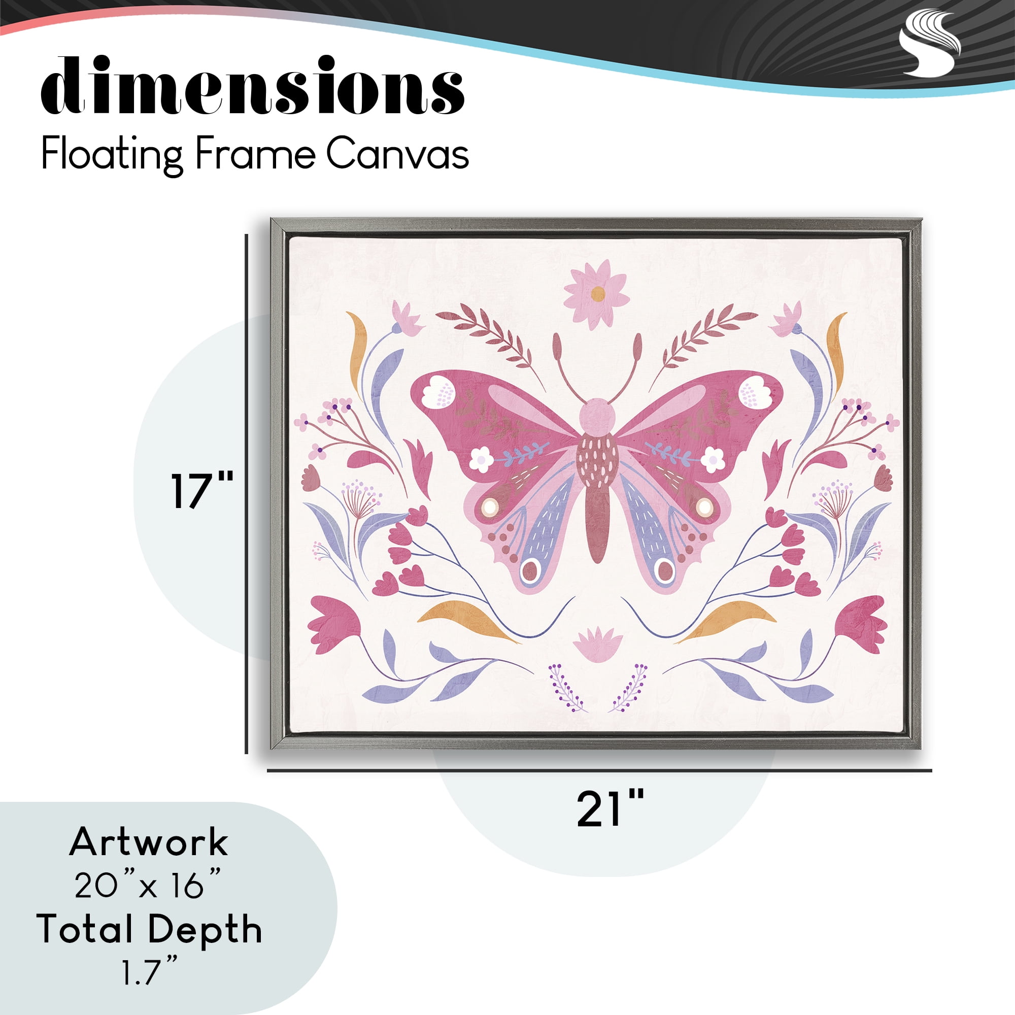 Stupell Industries Whimsical Folk Butterfly Gray Framed Floater Canvas Wall Art, design by Kim Allen